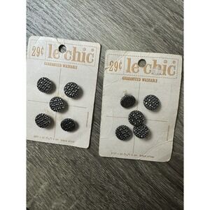 Vintage Le Chic 5827-22  (9/16") - 2 Cards (10) Black W/shiny Silver Details